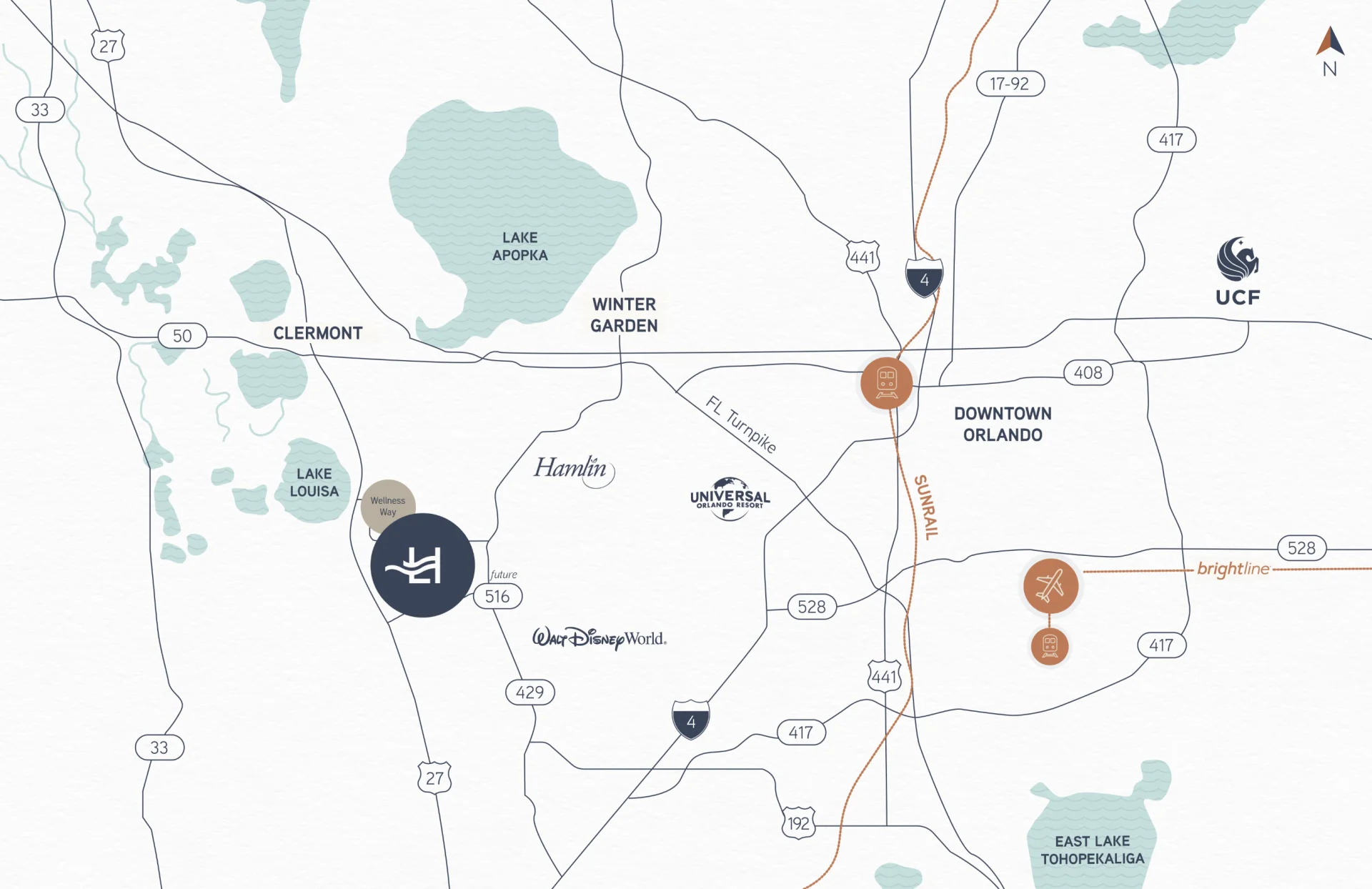 Map of Lakehaven location in central florida with surrounding points of interest walk disney world, university of central florida, and univeral orlando